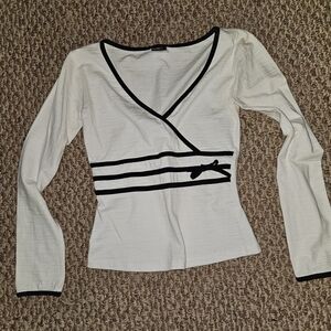 Studio Y White and Black Long Sleeve Top